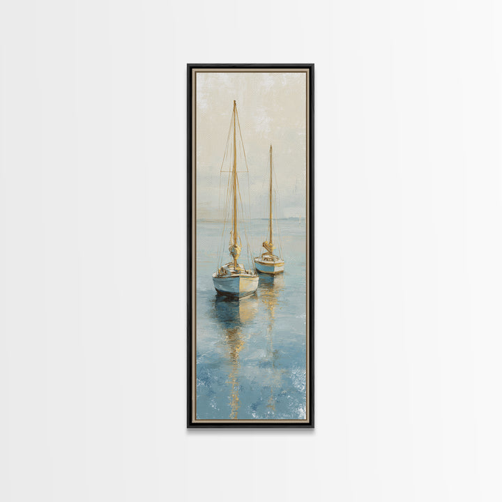 Sunset Sailboat Silhouette on Calm Water Canvas Print, Beach Art, Art Print, Coastal Decor, Oil Painting, Shore, BEA-1x3-90