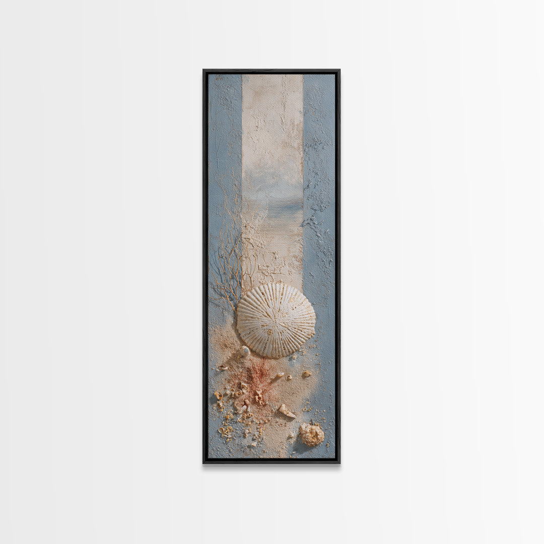 Minimal Sand Dollar Study on Textured Paper Framed Canvas Print, Beach Art, Wall Art Print, Coastal Decor, Abstract Art, Shore, BEA-1x3-96