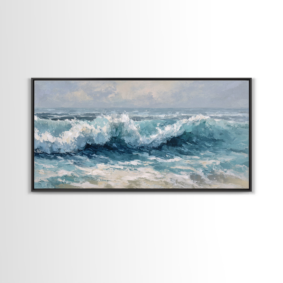 Stormy Ocean Wave Framed Canvas Print, Beach Art, Art, Coastal Decor, Fine Art, Shore, Abstract Wall Art, Whimsical Decor, BEA-2x1-29