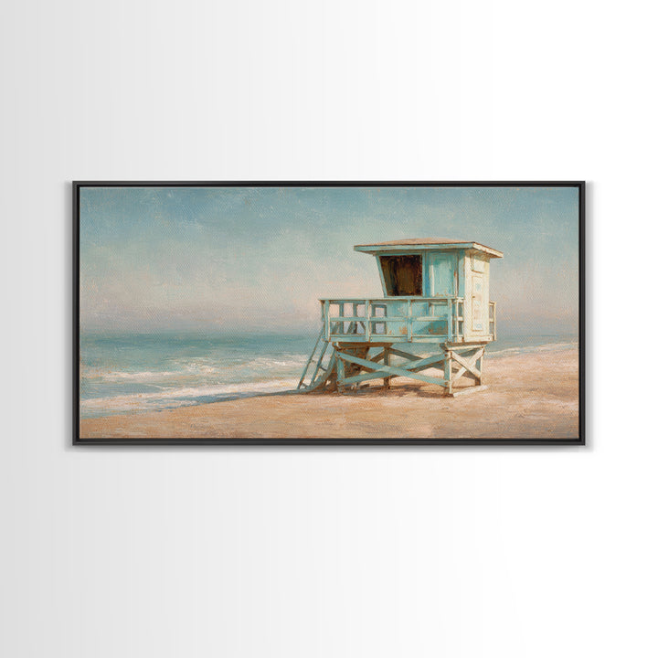 Quiet Lifeguard Tower at Golden Hour Canvas Print, Beach Art, Original Art, Coastal Decor, Oil Painting, Shore, Beach Decor, BEA-2x1-47