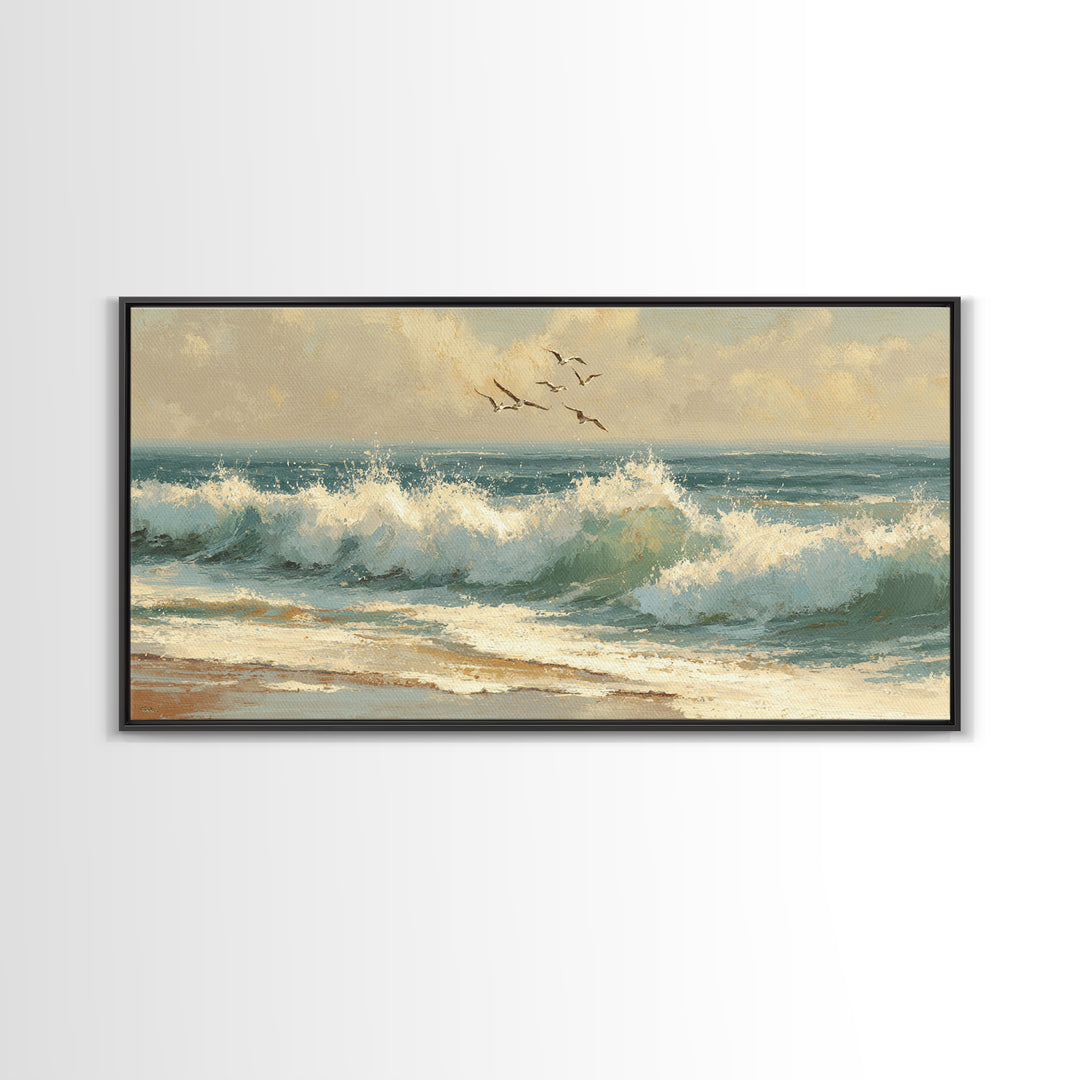 Stormy Ocean Wave Framed Canvas Print, Beach Art, Art, Coastal Decor, Fine Art, Shore, Abstract Wall Art, Whimsical Decor, BEA-2x1-5