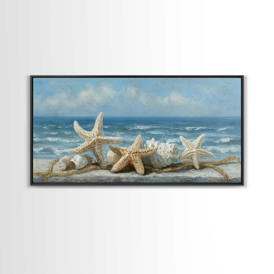 Sun Bleached Starfish and Shells Still Life Canvas Print, Beach Art, Wall Decor, Coastal Decor, Shore, Whimsical Decor, BEA-2x1-57