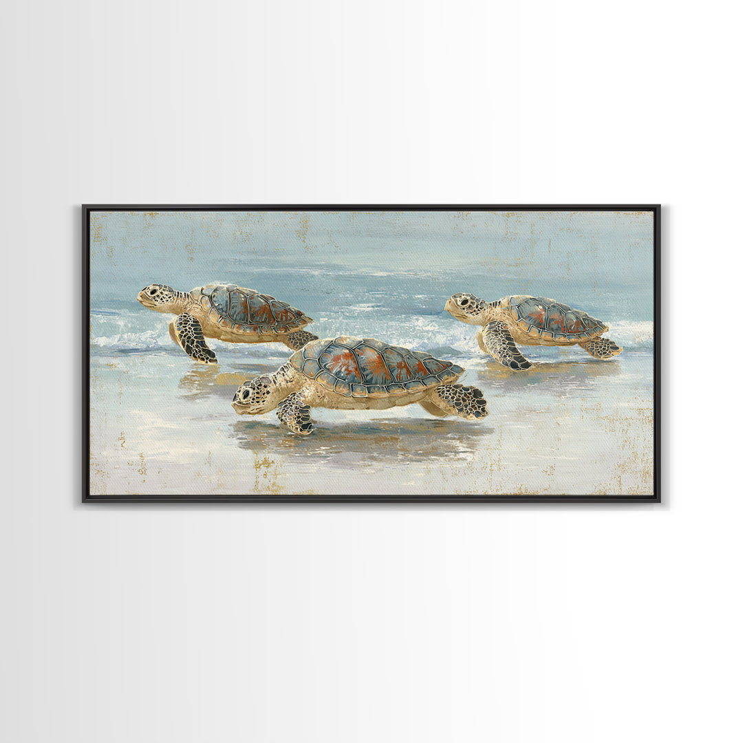 Family of Sea Turtles Crossing Moonlit Sand Canvas Print, Beach Art, Wall Art, Coastal Decor, Fine Art, Shore, Abstract Art, BEA-2x1-58