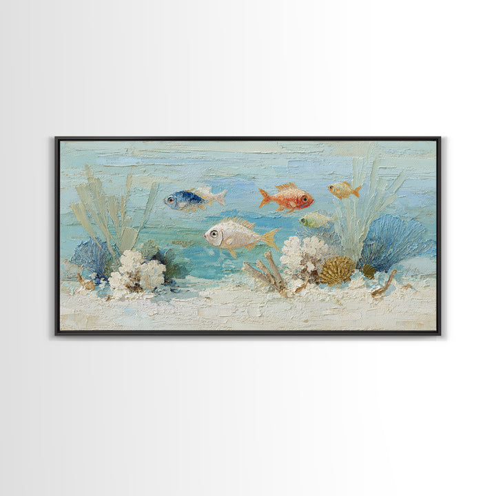 Coral Reef Fish Framed Canvas Print, Beach Art, Luxury Decor, Coastal Decor, Fine Art, Shore, Digital Art, Printable Wall Art, BEA-2x1-6