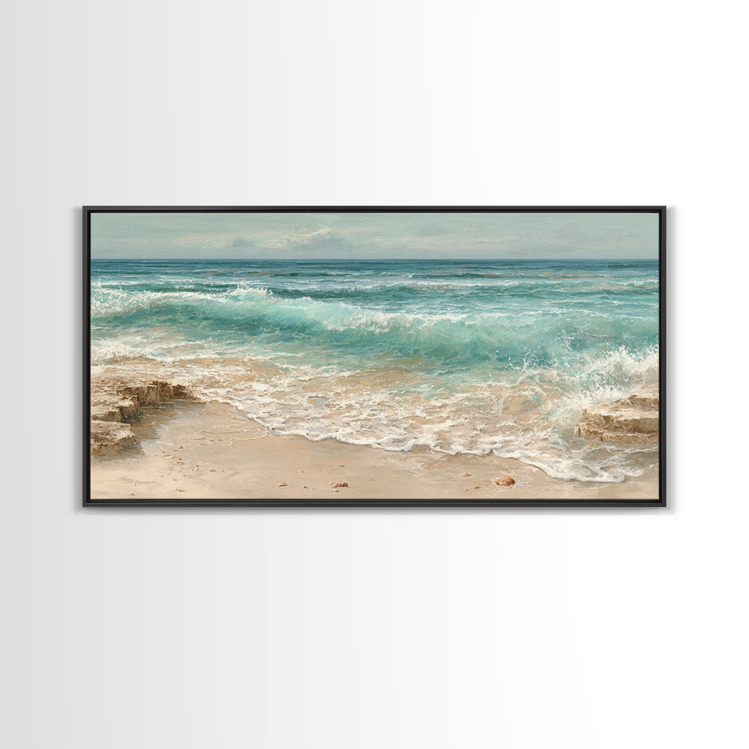 Mediterranean Cove with Clear Water Canvas Print, Beach Art, Printable Wall Art, Coastal Decor, Shore, Living Room Wall Art, BEA-2x1-64