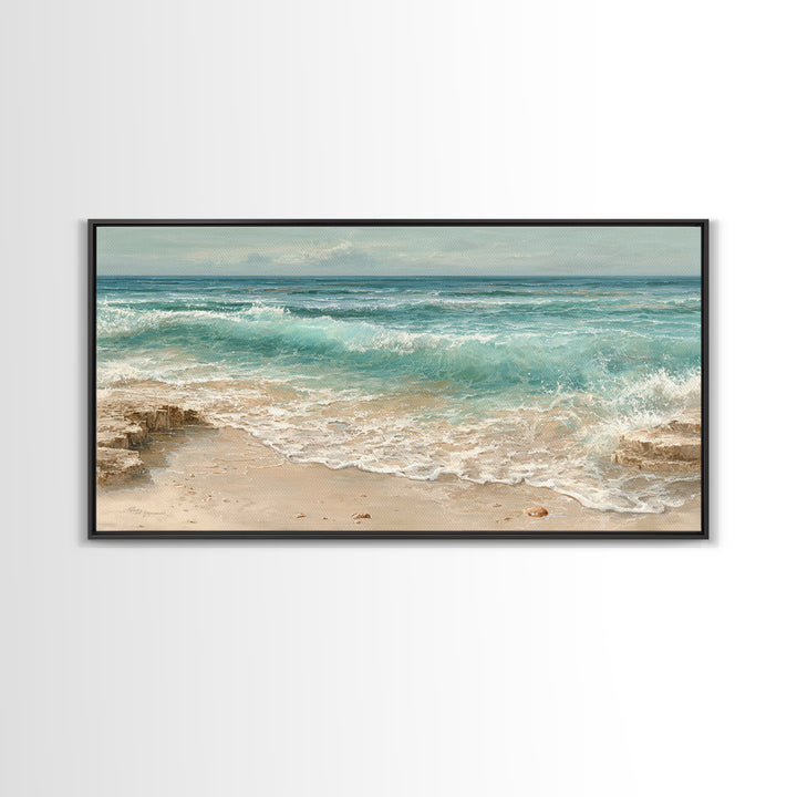 Mediterranean Cove with Clear Water Canvas Print, Beach Art, Printable Wall Art, Coastal Decor, Shore, Living Room Wall Art, BEA-2x1-64