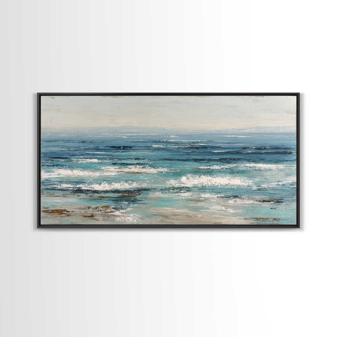 Abstract Ocean Horizon Framed Canvas Print, Beach Art, Wall Art Print, Coastal Decor, Shore, Beach Prints, Gallery Decor, BEA-2x1-84