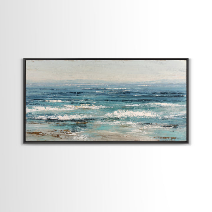 Abstract Ocean Horizon Framed Canvas Print, Beach Art, Wall Art Print, Coastal Decor, Shore, Beach Prints, Gallery Decor, BEA-2x1-84