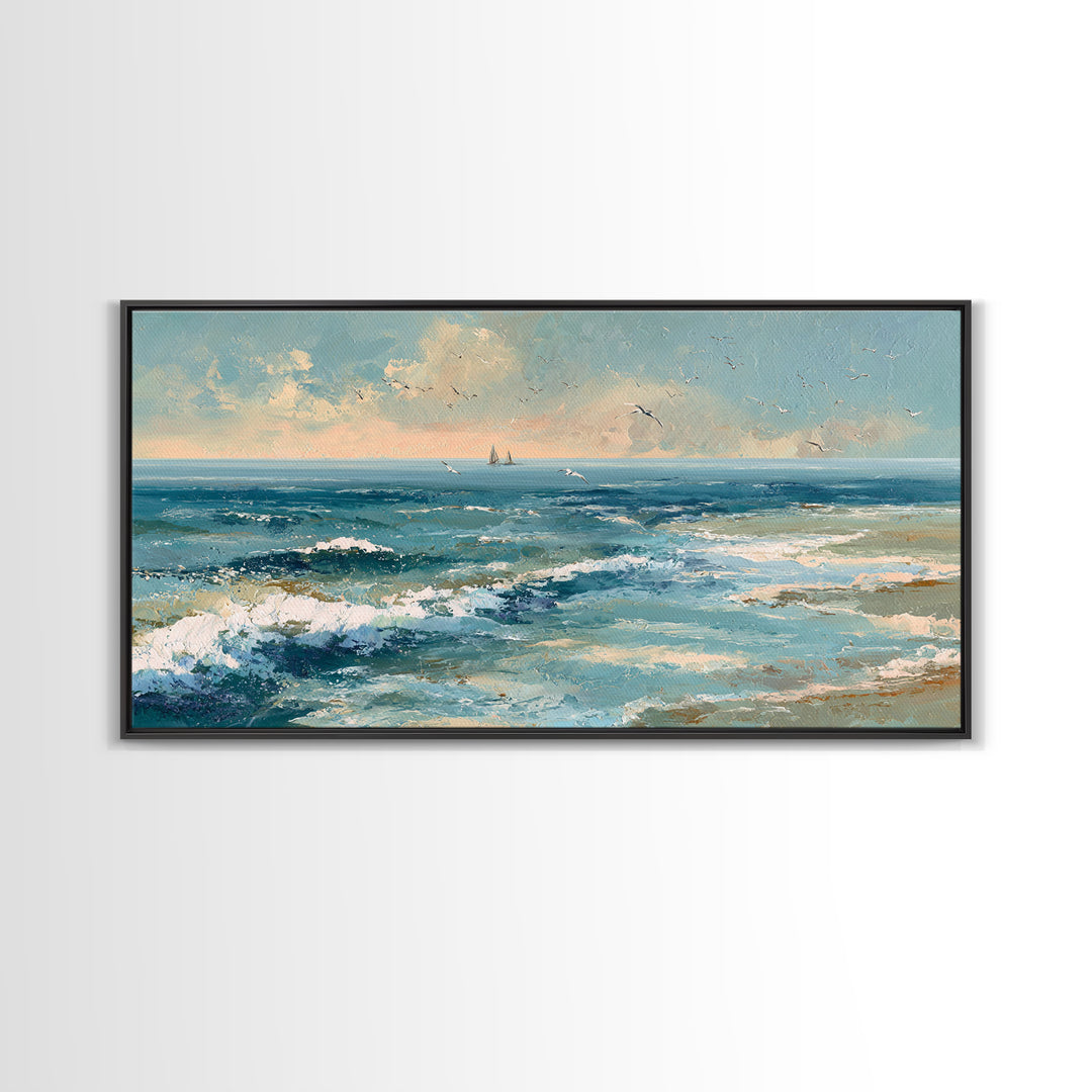 Aerial Turquoise Shoreline Canvas Print, Beach Art, Original Art, Coastal Decor, Fine Art, Shore, Beach Decor, Modern Art, BEA-2x1-93