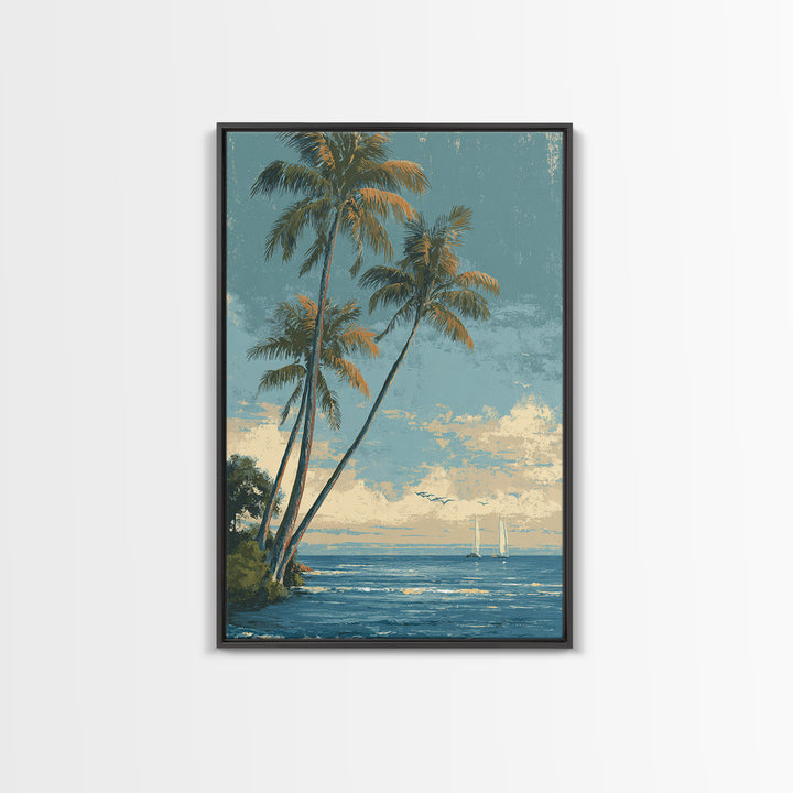 Tropical Palms Leaning Canvas Print, Beach Art, Gallery Decor, Coastal Decor, Fine Art, Shore, Contemporary Art, Wall Art, BEA-2x3-15