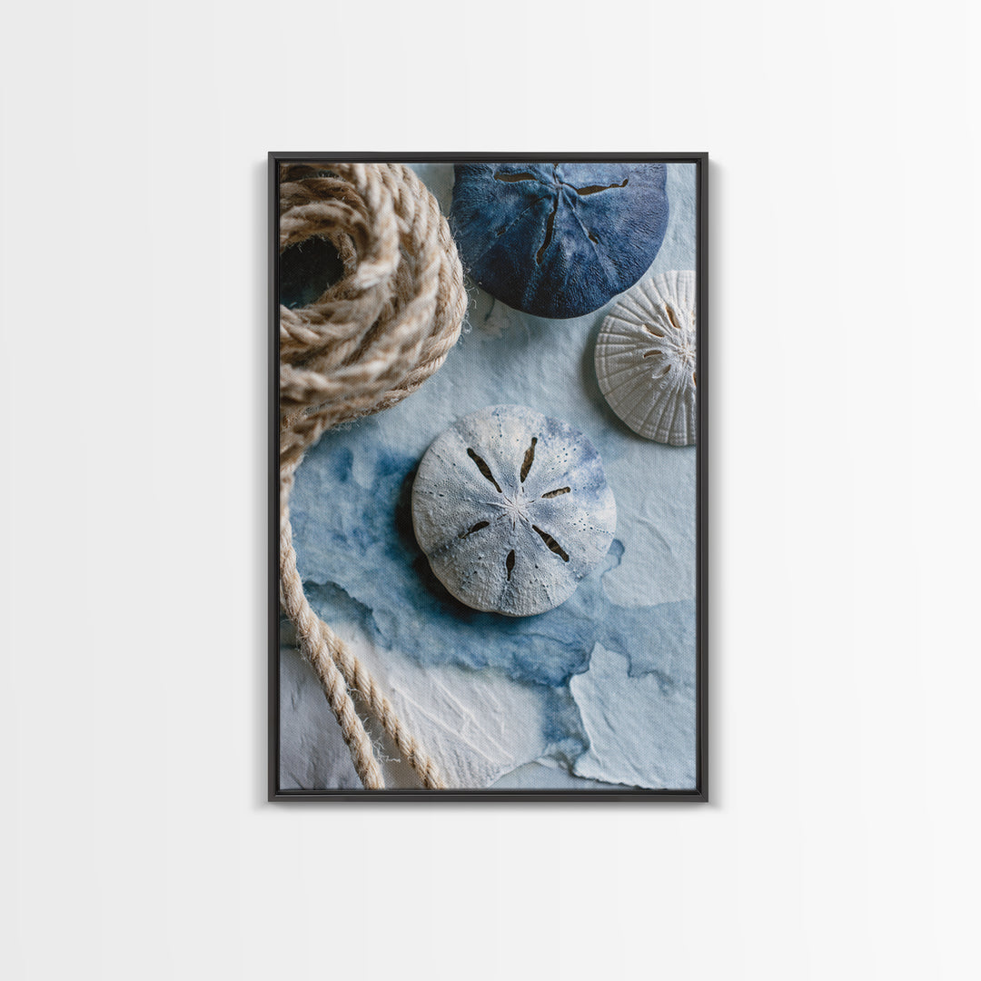 Minimal Sand Dollar Study on Textured Paper Framed Canvas Print, Beach Art, Digital Art, Coastal Decor, Oil Painting, Shore, BEA-2x3-20