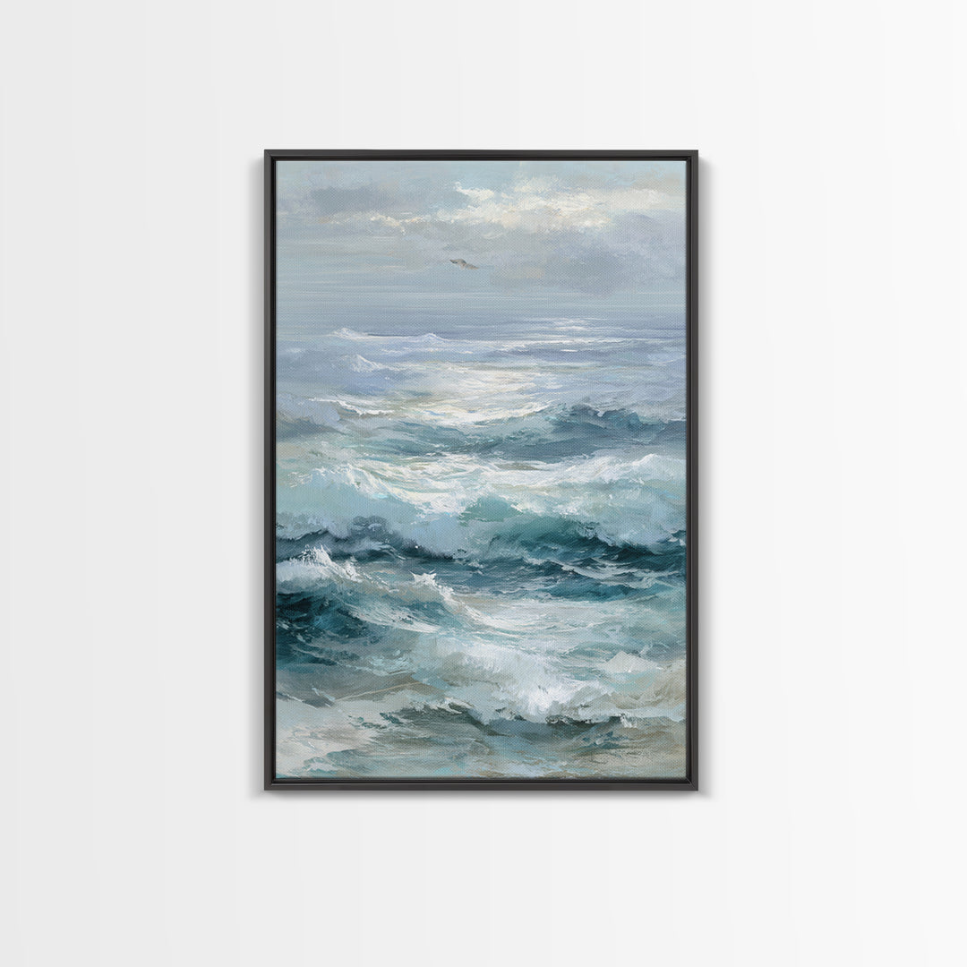 Stormy Ocean Wave Framed Canvas Print, Beach Art, Whimsical Decor, Coastal Decor, Fine Art, Shore, Beach Print, Whimsical Art, BEA-2x3-89