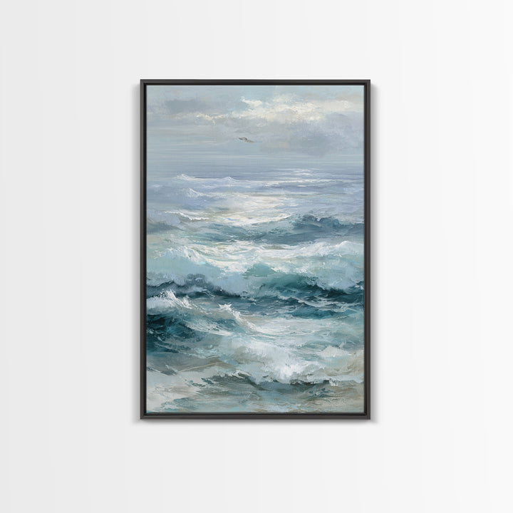 Stormy Ocean Wave Framed Canvas Print, Beach Art, Whimsical Decor, Coastal Decor, Fine Art, Shore, Beach Print, Whimsical Art, BEA-2x3-89