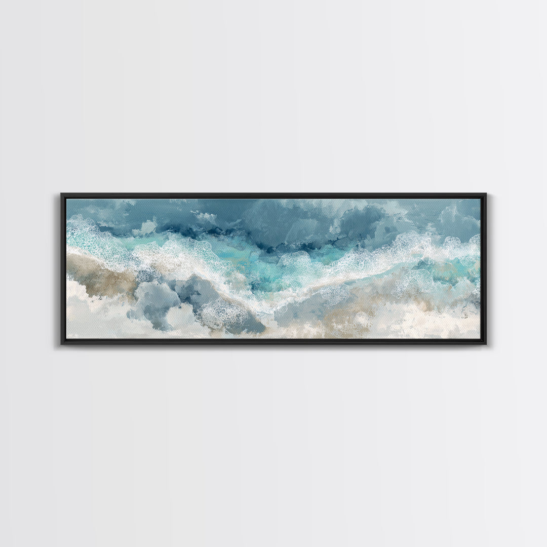 Aerial Turquoise Shoreline Framed Canvas Print, Beach Art, Wall Art Print, Coastal Decor, Fine Art, Shore, Beach Prints, BEA-3x1-17