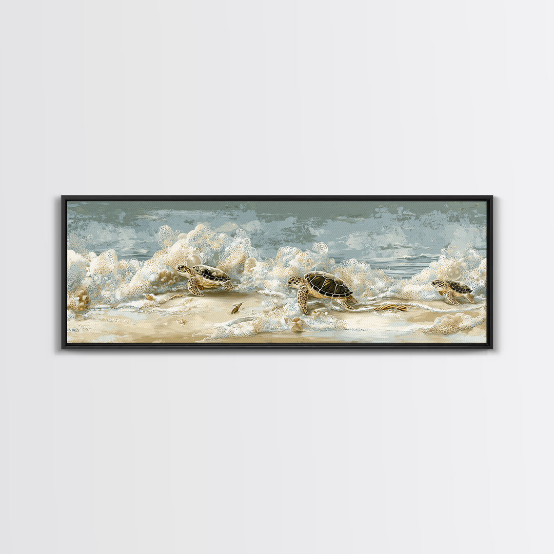 Family of Sea Turtles Crossing Moonlit Sand Canvas Print, Beach Art, Wall Art, Coastal Decor, Fine Art, Shore, Abstract Art, BEA-3x1-30