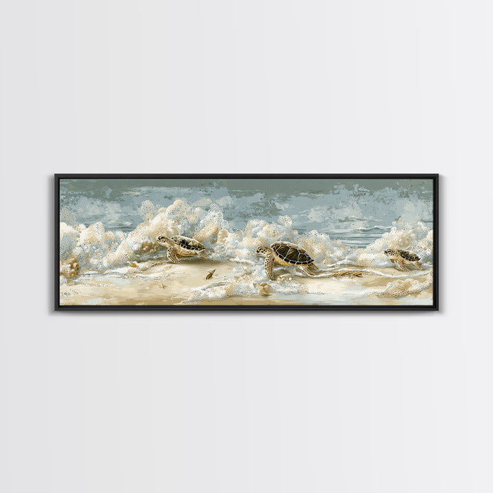 Family of Sea Turtles Crossing Moonlit Sand Canvas Print, Beach Art, Wall Art, Coastal Decor, Fine Art, Shore, Abstract Art, BEA-3x1-30