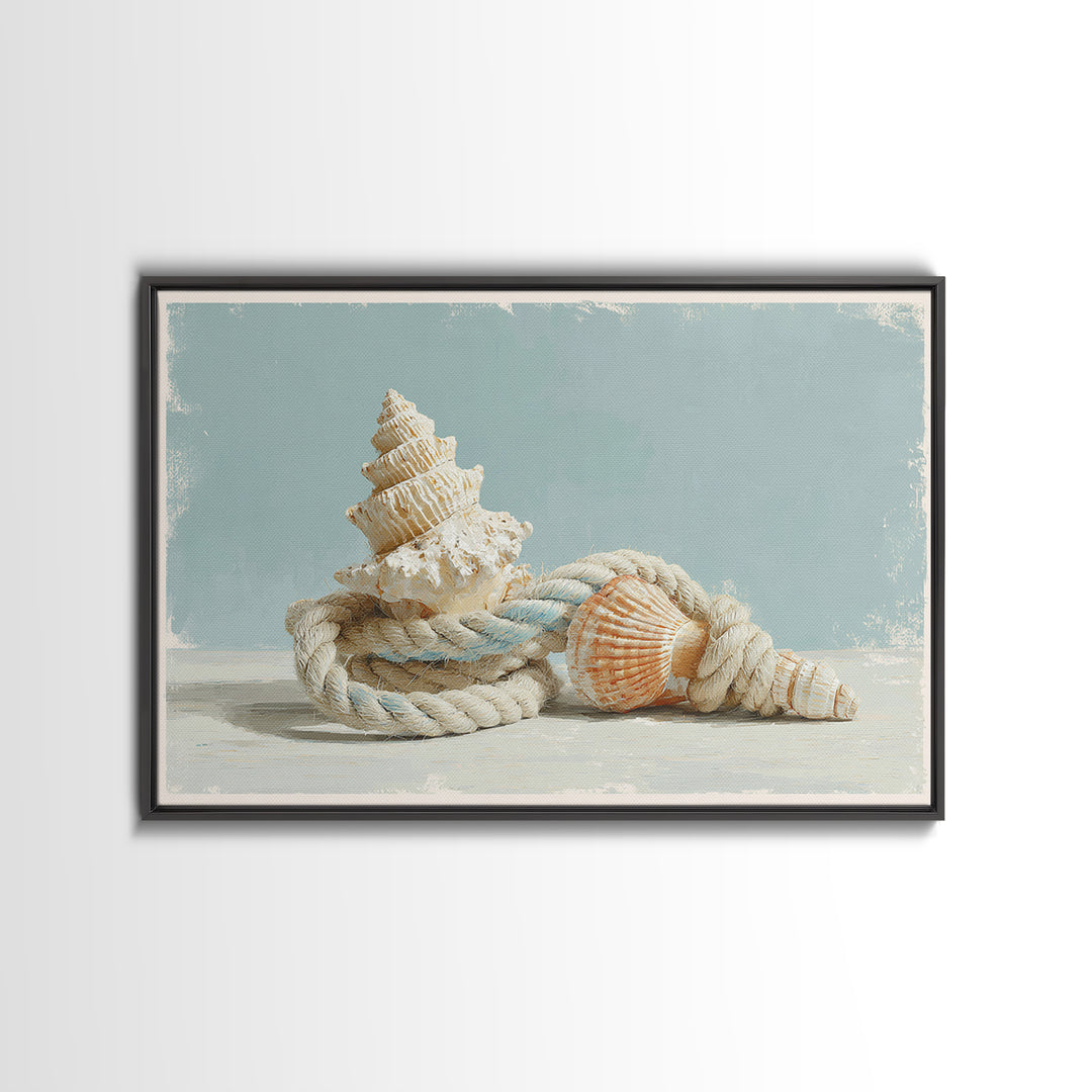 Nautical Rope and Shell Still Life Canvas Print, Beach Art, Wall Art Print, Coastal Decor, Fine Art, Shore, Beach Prints, BEA-3x2-21