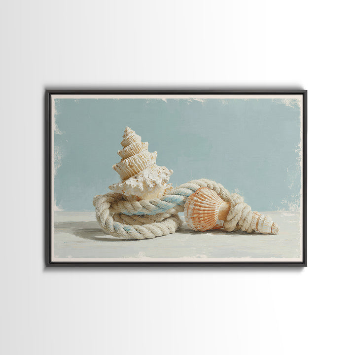 Nautical Rope and Shell Still Life Canvas Print, Beach Art, Wall Art Print, Coastal Decor, Fine Art, Shore, Beach Prints, BEA-3x2-21