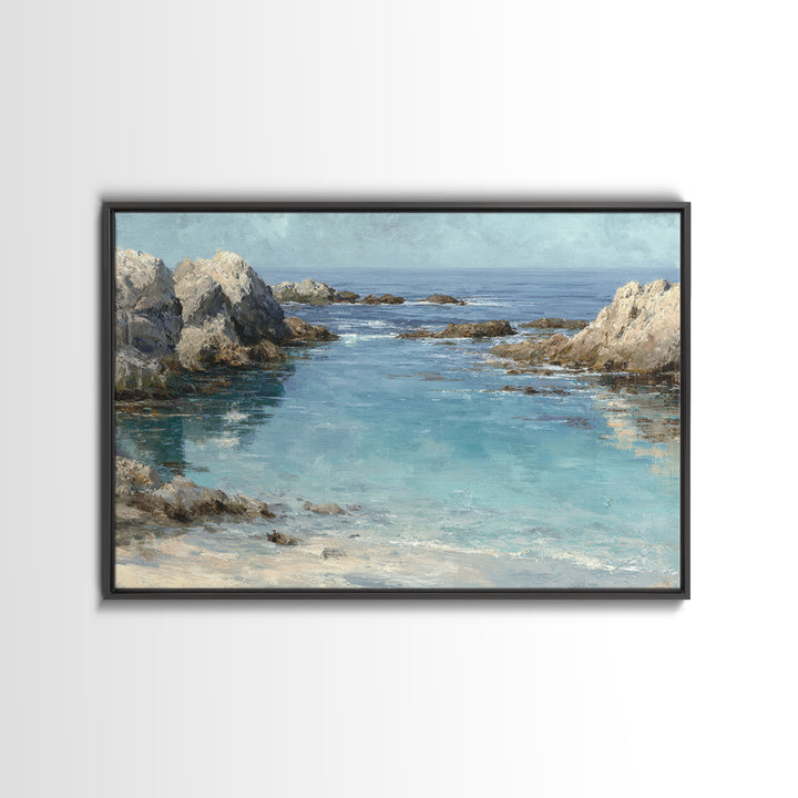 Mediterranean Cove with Clear Water Canvas Print, Beach Art, Modern Decor, Coastal Decor, Fine Art, Shore, Home Decor, BEA-3x2-72