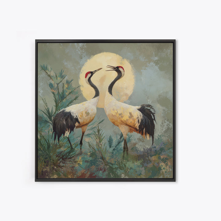 Pair of Cranes Dancing Canvas Print, Bird Art, Farmhouse Decor, Living Room Decor, Abstract Art, Flight, Digital Download Art, BIR-1x1-3