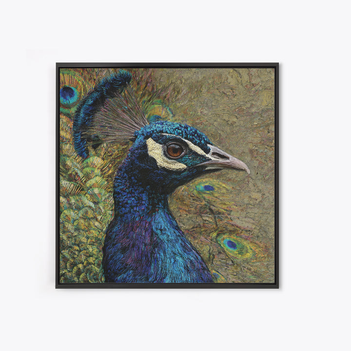 Peacock with Jewel Tone Feather Pattern Canvas Print, Bird Art, Modern Art, Living Room Decor, Fine Art, Flight, Floral Art, BIR-1x1-31