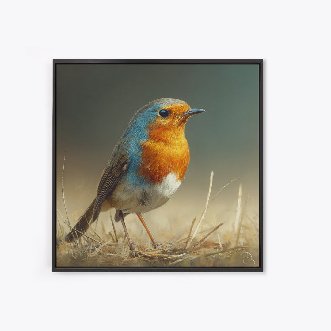Robin in a Spring Garden with Soft Framed Canvas Print, Bird Art, Gallery Wall, Living Room Decor, Flight, Gallery Decor, BIR-1x1-39