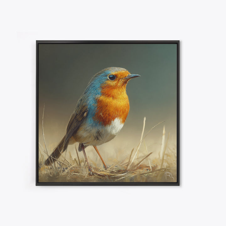 Robin in a Spring Garden with Soft Framed Canvas Print, Bird Art, Gallery Wall, Living Room Decor, Flight, Gallery Decor, BIR-1x1-39
