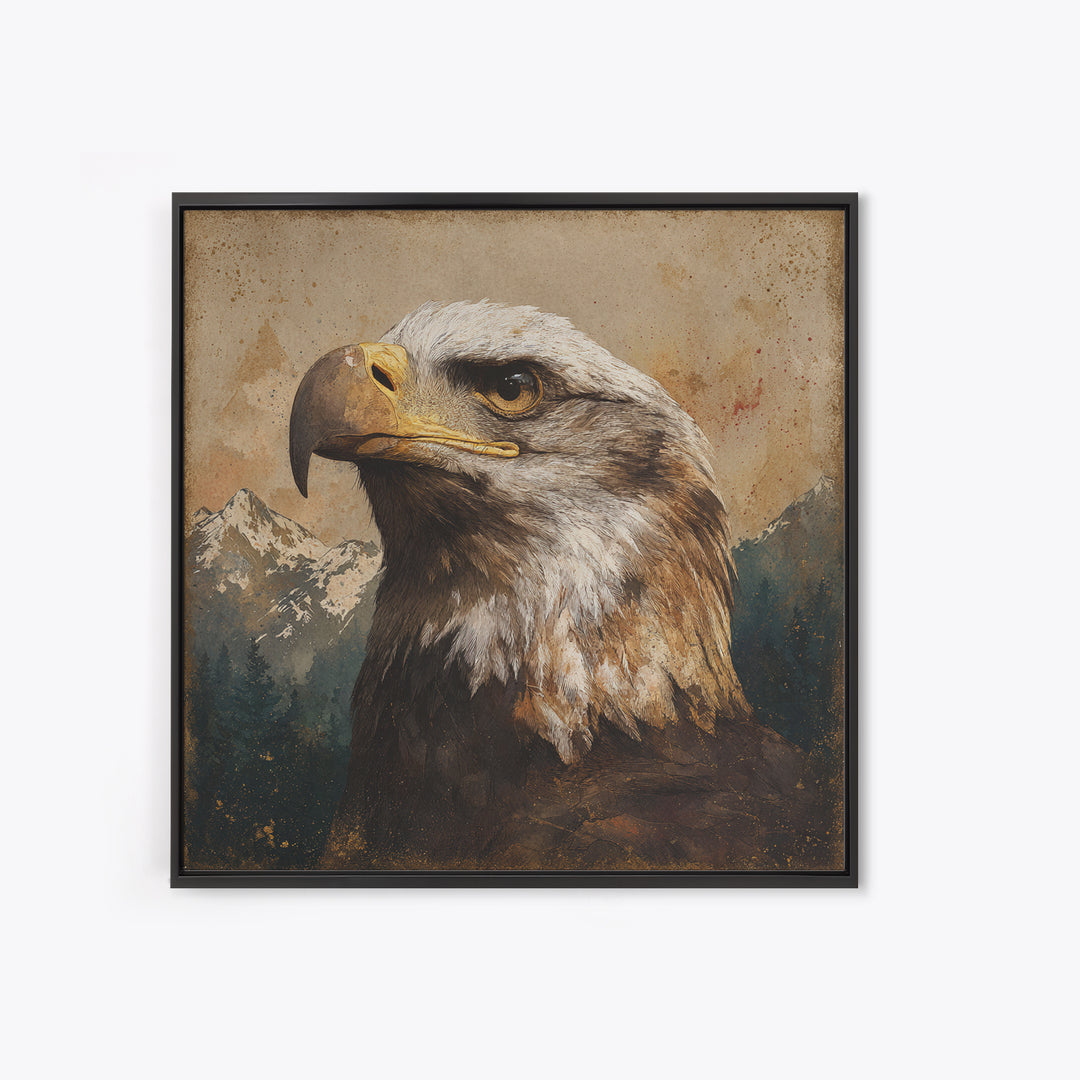Eagle Portrait with Dramatic Mountain Wind Canvas Print, Bird Art, Bird Prints, Living Room Decor, Flight, Modern Decor, BIR-1x1-60