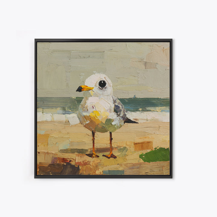 Seagulls Above a Pale Beach Horizon Framed Canvas Print, Bird Art, Digital Download Art, Living Room Decor, Oil Painting, BIR-1x1-68