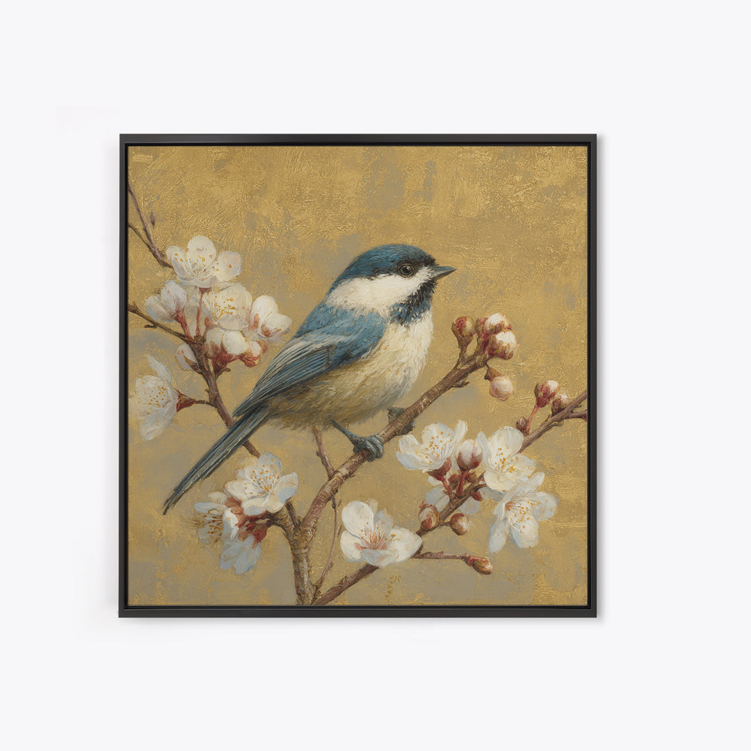 Songbird Perched on Cherry Blossoms Framed Canvas Print, Bird Art, Digital Print, Living Room Decor, Fine Art, Flight, BIR-1x1-8
