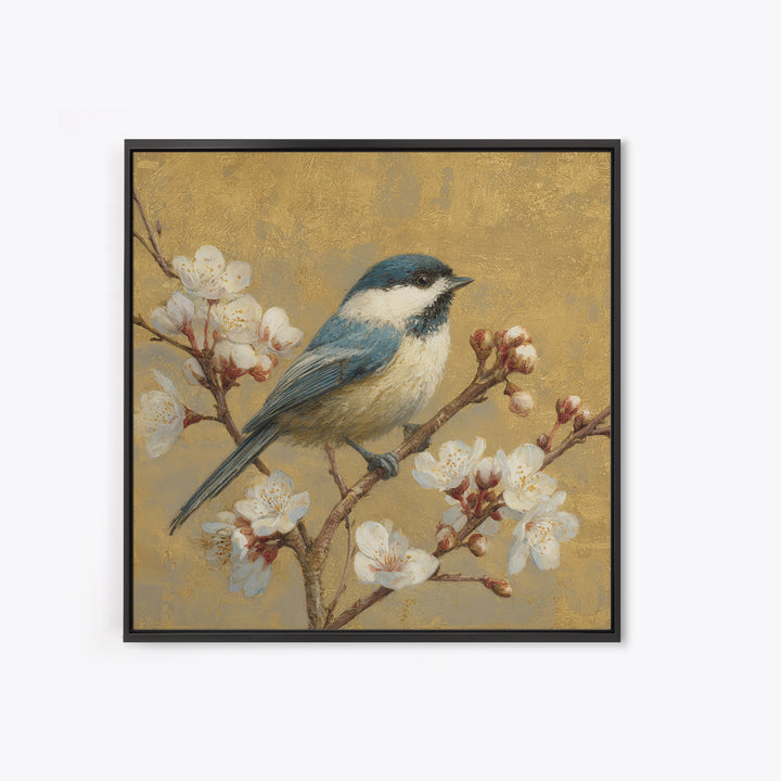 Songbird Perched on Cherry Blossoms Framed Canvas Print, Bird Art, Digital Print, Living Room Decor, Fine Art, Flight, BIR-1x1-8