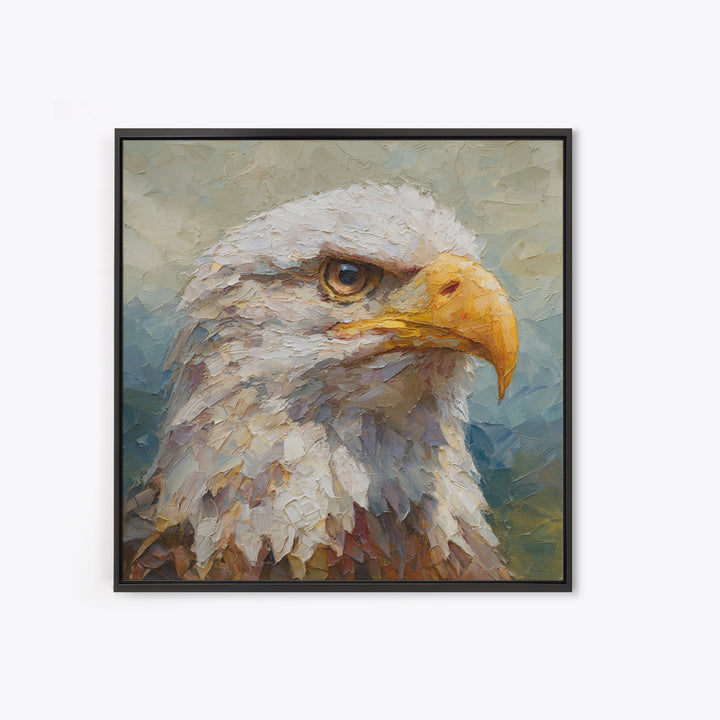 Eagle Portrait with Dramatic Mountain Wind Framed Canvas Print, Bird Art, Bird Wall Art, Living Room Decor, Fine Art, Flight, BIR-1x1-84