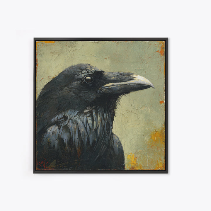 Raven Silhouette with Gothic Atmosphere Canvas Print, Bird Art, Floral Art, Living Room Decor, Fine Art, Flight, BIR-1x1-9