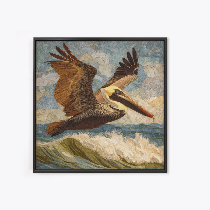 Pelican Flying over Coastal Waves Canvas Print, Bird Art, Rustic Home Decor, Living Room Decor, Fine Art, Flight, BIR-1x1-90
