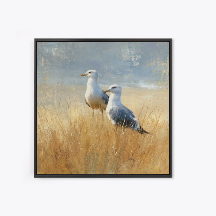 Seagulls Above a Pale Beach Horizon Canvas Print, Bird Art, Rustic Home Decor, Living Room Decor, Fine Art, Flight, BIR-1x1-92