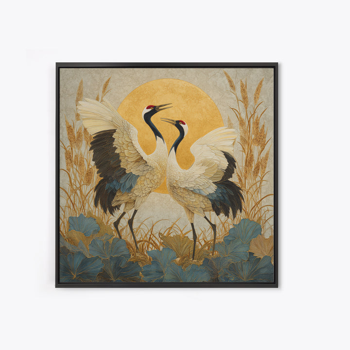 Pair of Cranes Dancing Canvas Print, Bird Art, Wall Art, Living Room Decor, Flight, Japanese Wall Art, Modern Wall Art, BIR-1x1-99