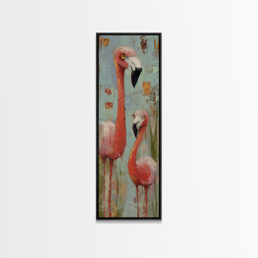 Flamingo Pair in Coral Water Reflections Canvas Print, Bird Art, Digital Download Art, Living Room Decor, Fine Art, Flight, BIR-1x3-22