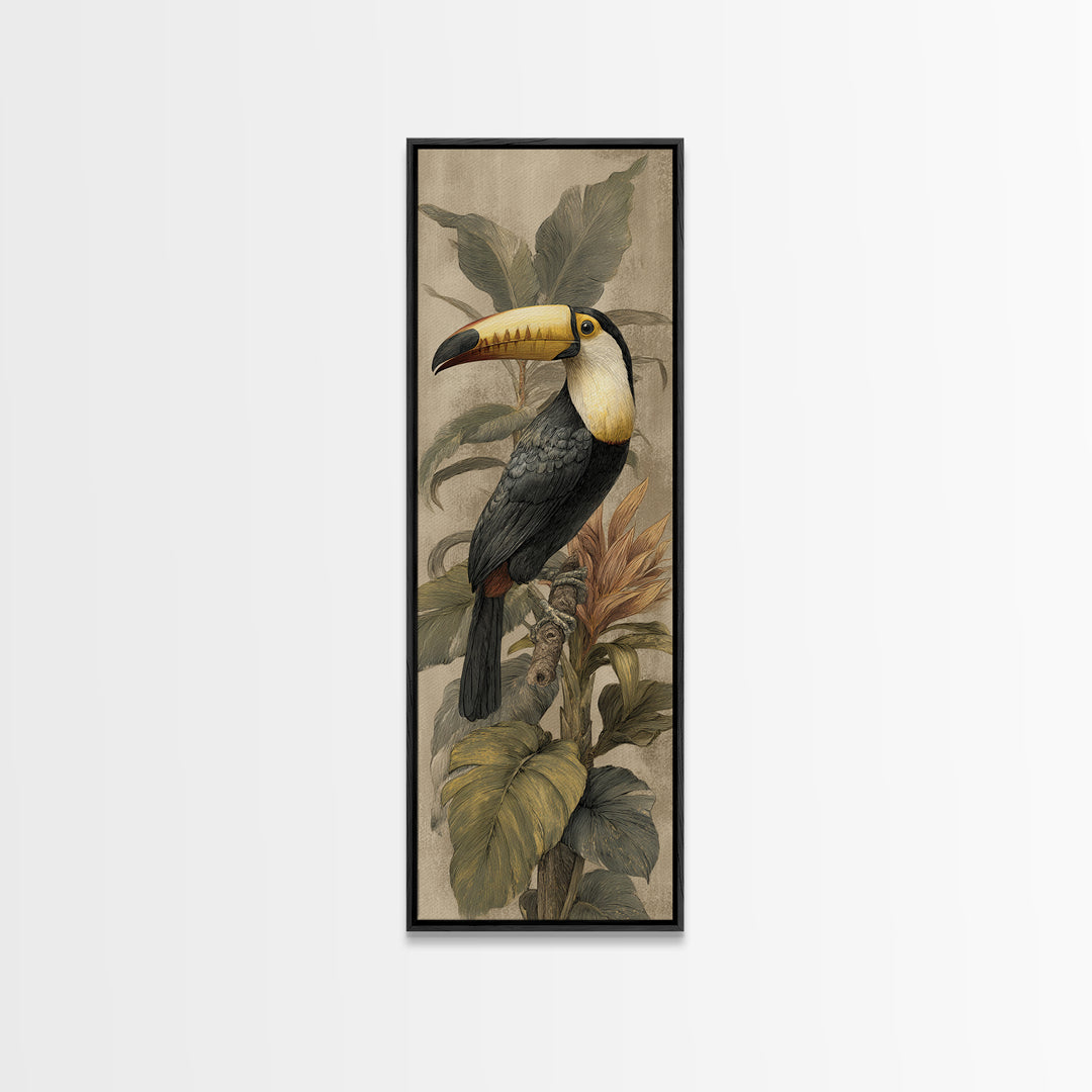 Toucan Framed by Bold Jungle Foliage Canvas Print, Bird Art, Wall Art, Living Room Decor, Fine Art, Flight, Japanese Wall Art, BIR-1x3-35