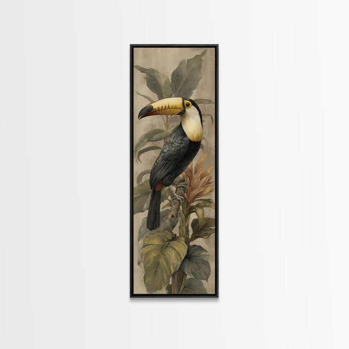 Toucan Framed by Bold Jungle Foliage Canvas Print, Bird Art, Wall Art, Living Room Decor, Fine Art, Flight, Japanese Wall Art, BIR-1x3-35