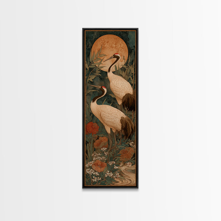 Pair of Cranes Dancing Canvas Print, Bird Art, Original Art, Living Room Decor, Fine Art, Flight, Mcm Decor, Bird Prints, BIR-1x3-39