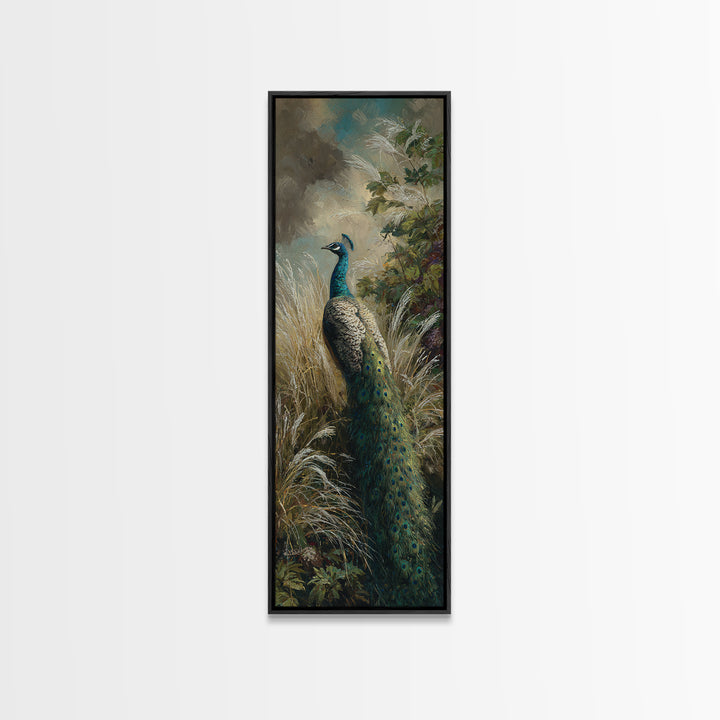 Peacock with Jewel Tone Feather Pattern Canvas Print, Bird Art, Digital Print, Living Room Decor, Fine Art, Flight, Bird Prints, BIR-1x3-43