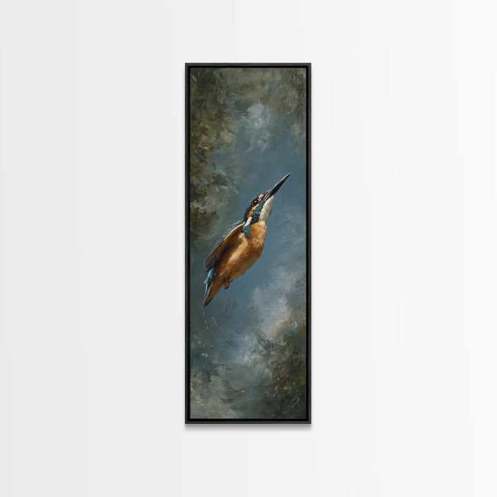 Kingfisher Diving Toward Blue Water Framed Canvas Print, Bird Art, Printable Art, Living Room Decor, Fine Art, Flight, BIR-1x3-47