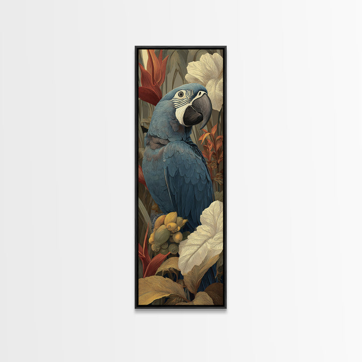 Parrot Among Tropical Leaves and Fruit Canvas Print, Bird Art, Bird Wall Art, Living Room Decor, Fine Art, Flight, Art Print, BIR-1x3-49