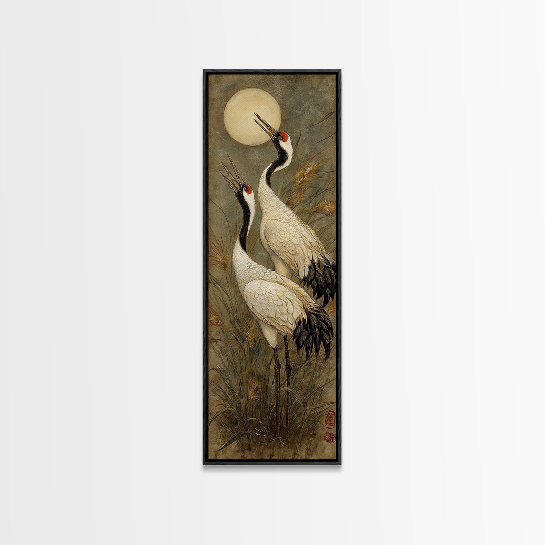 Pair of Cranes Dancing Canvas Print, Bird Art, Gallery Wall, Living Room Decor, Oil Painting, Flight, Gallery Decor, BIR-1x3-63