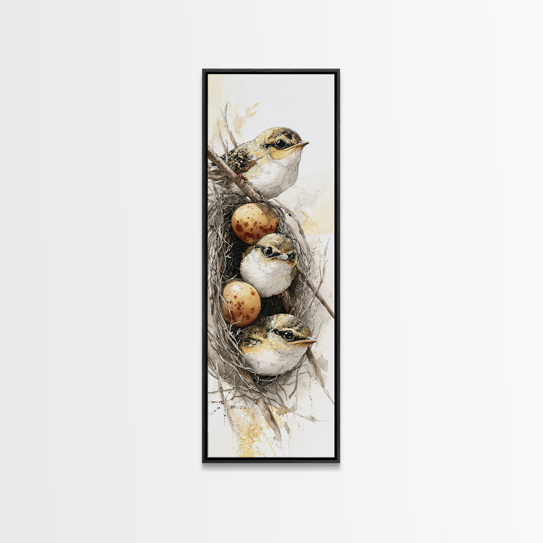 Bird Nest with Eggs and Delicate Twigs Canvas Print, Bird Art, Gallery Decor, Living Room Decor, Oil Painting, Flight, BIR-1x3-82