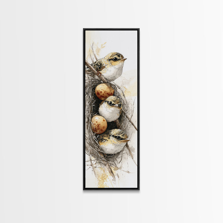Bird Nest with Eggs and Delicate Twigs Canvas Print, Bird Art, Gallery Decor, Living Room Decor, Oil Painting, Flight, BIR-1x3-82