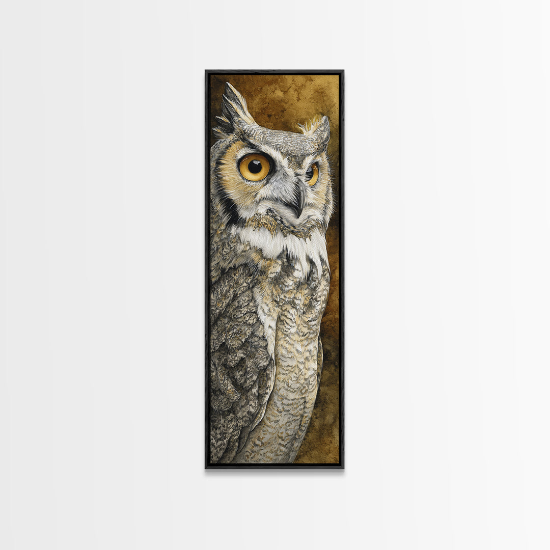 Owl Portrait with Wise Golden Eyes Canvas Print, Bird Art, Bird Prints, Living Room Decor, Fine Art, Flight, Modern Decor, BIR-1x3-89