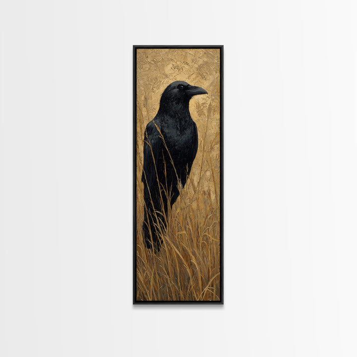 Raven Silhouette with Gothic Atmosphere Canvas Print, Bird Art, Minimalist Decor, Living Room Decor, Fine Art, Flight, BIR-1x3-93