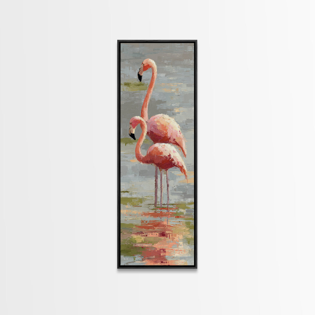 Flamingo Pair in Coral Water Reflections Canvas Print, Bird Art, Fine Art Print, Living Room Decor, Fine Art, Flight, BIR-1x3-94