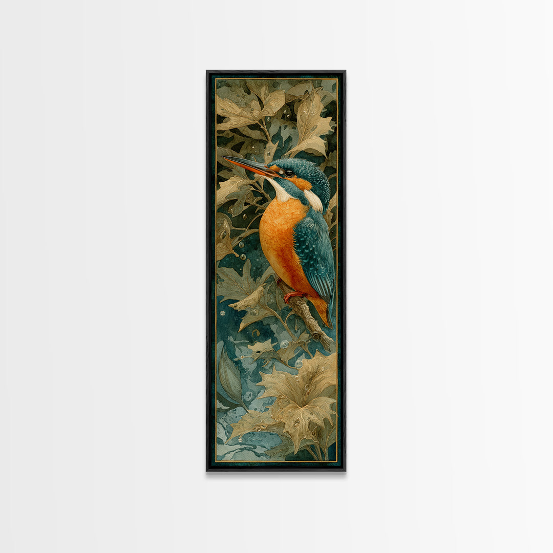 Kingfisher Diving Toward Blue Water Canvas Print, Bird Art, Bird Wall Art, Living Room Decor, Fine Art, Flight, Art Print, BIR-1x3-95